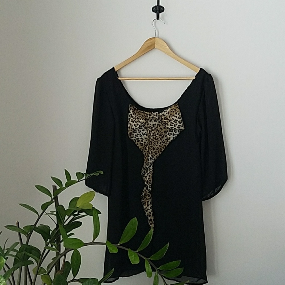Leopard Ruffle Back Chiffon Dress